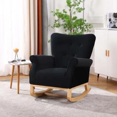 Mid Century Fabric Rocker Chair With Wood Legs And Velvet For Living Room Bedroom