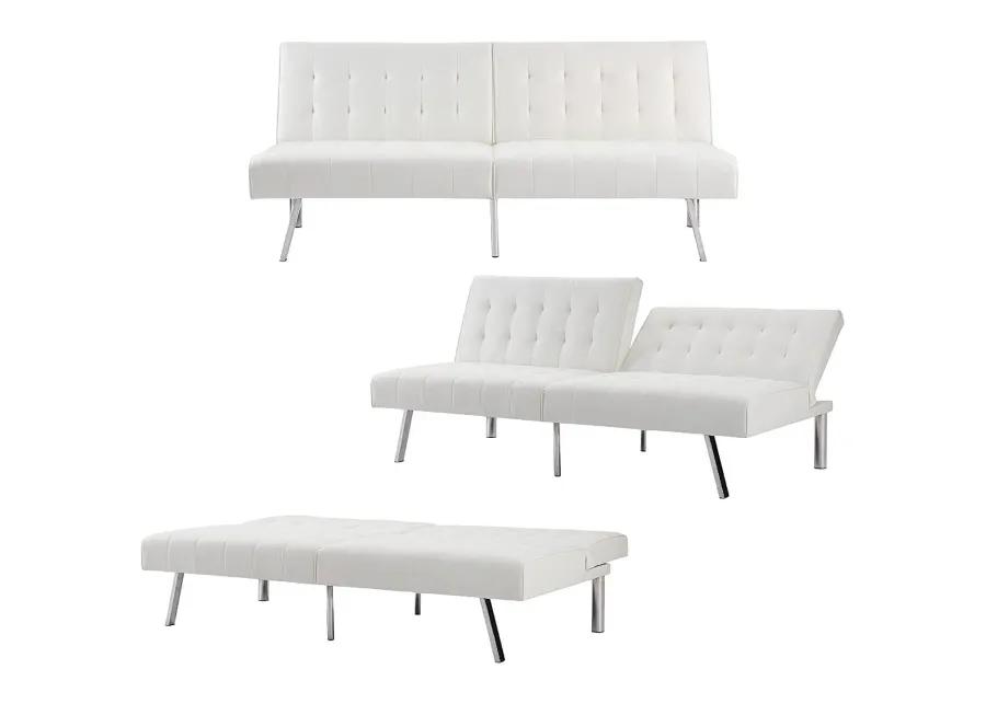 Hivvago Mid Century Modern Split Back Futon Sleep Sofa Bed in White Faux Leather