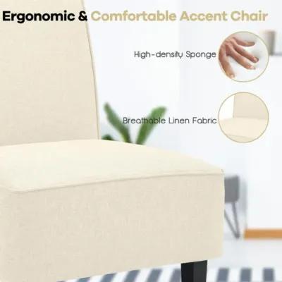 Hivvago Modern Armless Accent Chair with Rubber Wood Legs-Beige