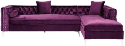 Inspired Home Clarinda Velvet Right Facing Chaise Sectional Sofa