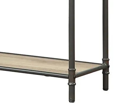 Three Tier Metal Bookshelf With Wooden Shelves, Oak Brown & Gray-Benzara