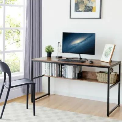 55-Inch Computer Desk Writing Table Workstation Home Office with Bookshelf