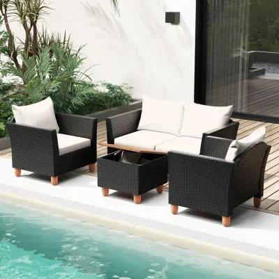 4 Pieces Outdoor Conversation Set with Storage Coffee Table