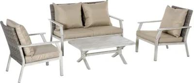 Beige Outdoor Lounge: 4-Piece Wicker Loveseat Set with Coffee Table