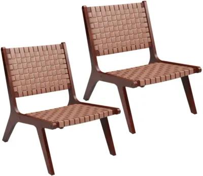 Hivvago Set of 1/2 Woven Leather Accent Chairs with Wood Frame