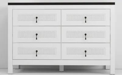 Fluted Dressers & Bedroom Chest of Drawers, 6 Drawer Dresser Wood, 47.2" Natural Wood Dresser for Nursery, Wooden Chest of Drawers, White and Black Modern Dresser