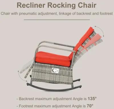 Red Outdoor Comfort: Wicker Rocking Chair with Adjustable Footrest