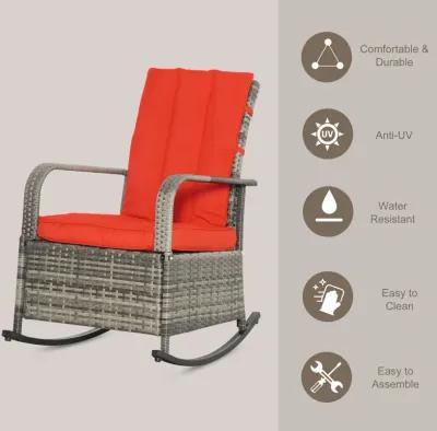 Red Outdoor Comfort: Wicker Rocking Chair with Adjustable Footrest