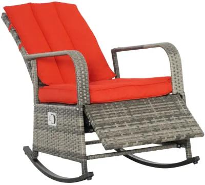 Red Outdoor Comfort: Wicker Rocking Chair with Adjustable Footrest