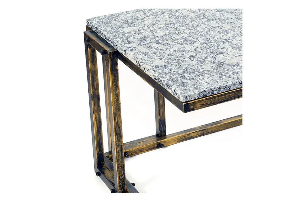 22 Inch Granite Top Plant Stand, Cast Iron Frame, Gray, Black, Gold-Benzara