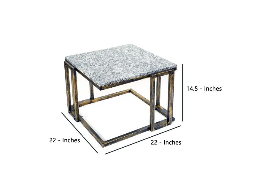 22 Inch Granite Top Plant Stand, Cast Iron Frame, Gray, Black, Gold-Benzara