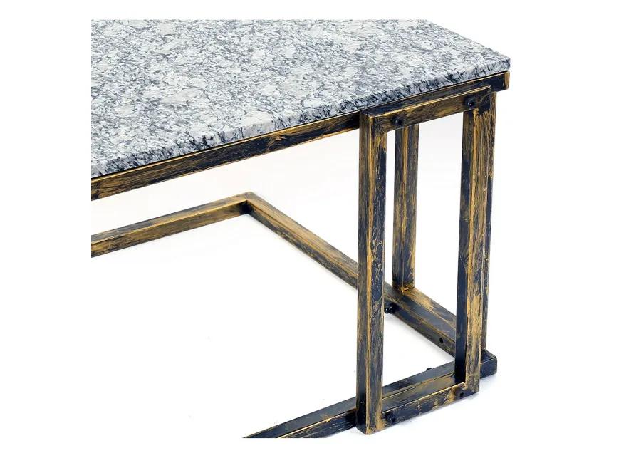 22 Inch Granite Top Plant Stand, Cast Iron Frame, Gray, Black, Gold-Benzara