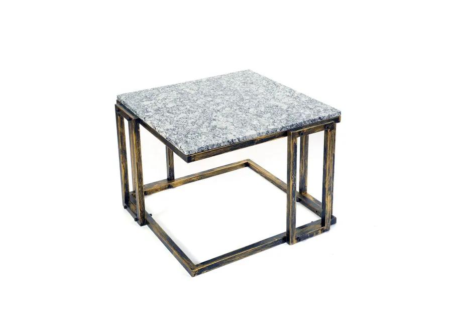 22 Inch Granite Top Plant Stand, Cast Iron Frame, Gray, Black, Gold-Benzara