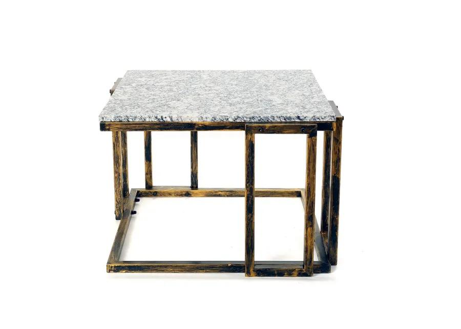 22 Inch Granite Top Plant Stand, Cast Iron Frame, Gray, Black, Gold-Benzara