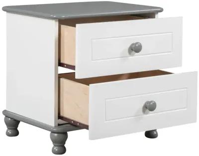 Wooden Nightstand With Two Drawers For Kids, End Table For Bedroom, White+Gray