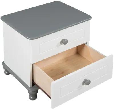 Wooden Nightstand With Two Drawers For Kids, End Table For Bedroom, White+Gray