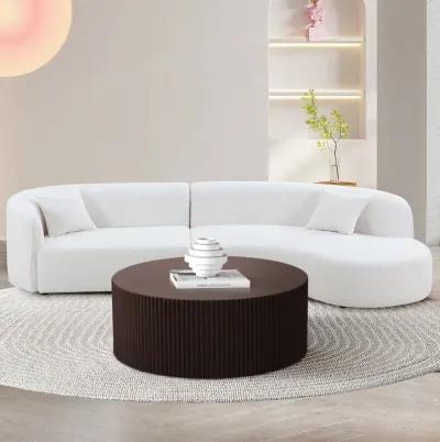 Artisanal Round MDF Coffee Table With Handcrafted Relief And Stunning Painting Finish, Brown