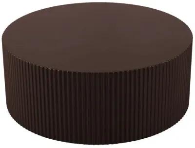 Artisanal Round MDF Coffee Table With Handcrafted Relief And Stunning Painting Finish, Brown