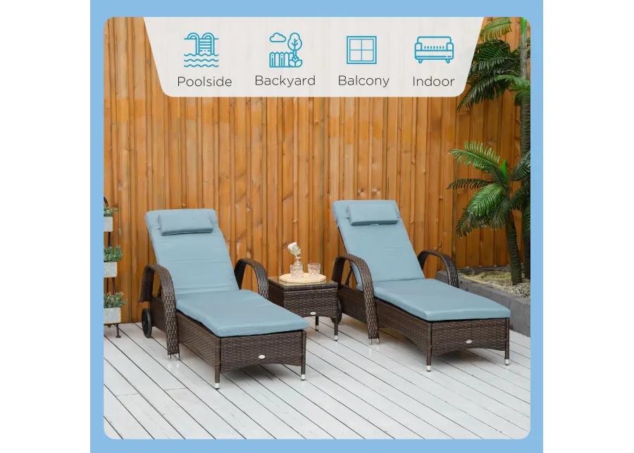 Rattan Outdoor Set: 3PC Adjustable Lounger with Side Table