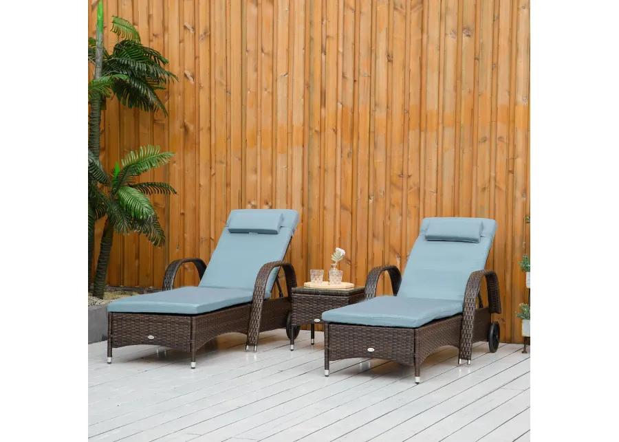 Rattan Outdoor Set: 3PC Adjustable Lounger with Side Table