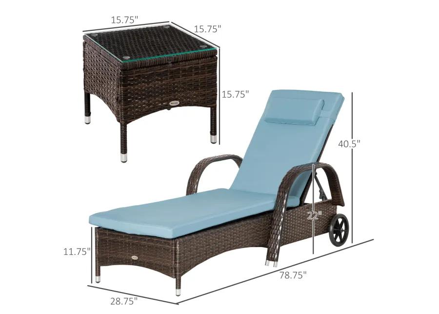 Rattan Outdoor Set: 3PC Adjustable Lounger with Side Table