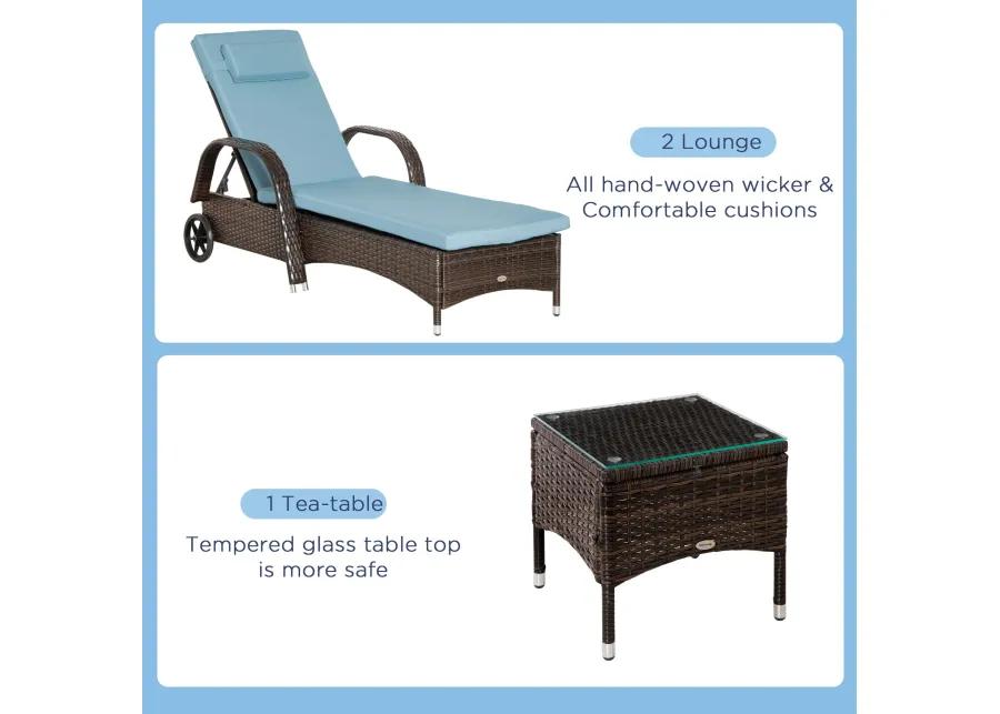 Rattan Outdoor Set: 3PC Adjustable Lounger with Side Table