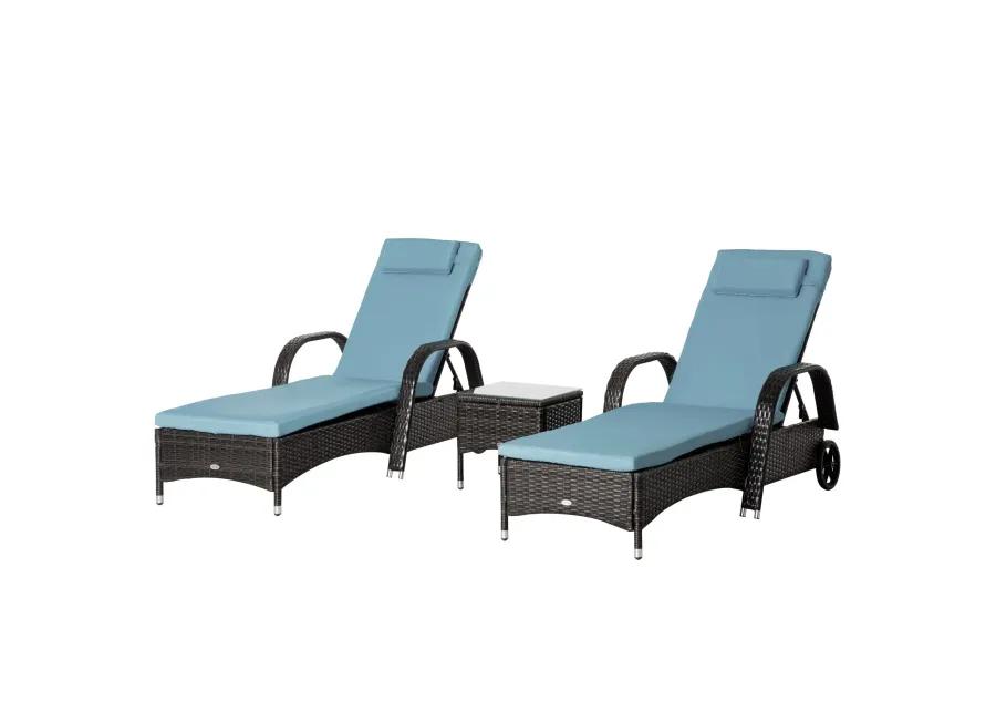 Rattan Outdoor Set: 3PC Adjustable Lounger with Side Table