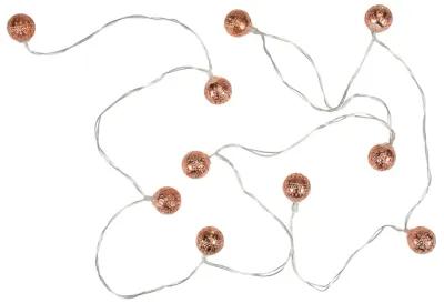 10 B/O LED Warm White Rose Gold Metal Ball Christmas Lights - 6.25' Clear Wire