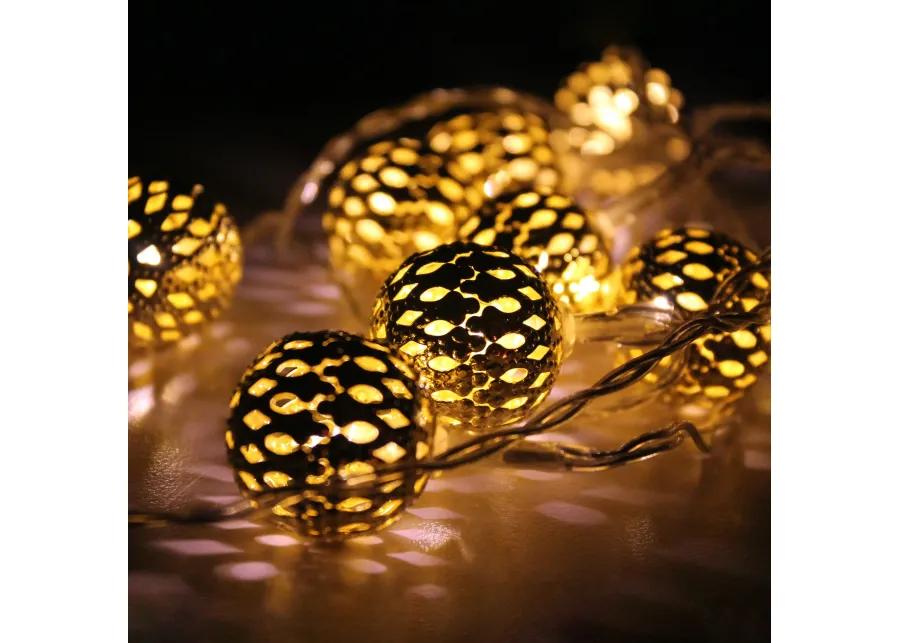 10 B/O LED Warm White Rose Gold Metal Ball Christmas Lights - 6.25' Clear Wire