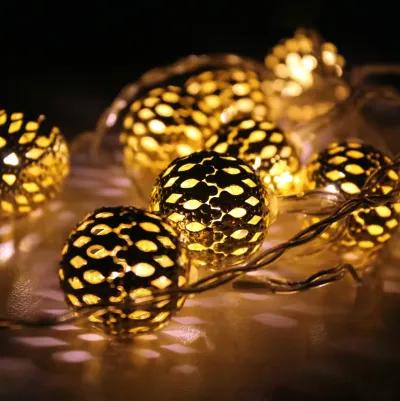 10 B/O LED Warm White Rose Gold Metal Ball Christmas Lights - 6.25' Clear Wire