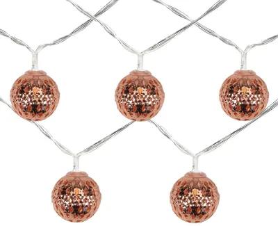 10 B/O LED Warm White Rose Gold Metal Ball Christmas Lights - 6.25' Clear Wire