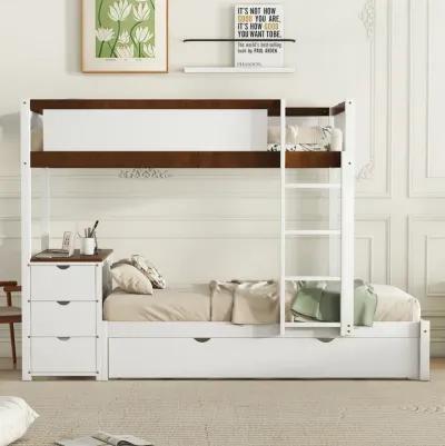 Twin Over Twin Bunk Bed With Twin Size Trundle, Storage And Desk