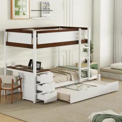 Twin Over Twin Bunk Bed With Twin Size Trundle, Storage And Desk