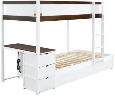 Twin Over Twin Bunk Bed With Twin Size Trundle, Storage And Desk