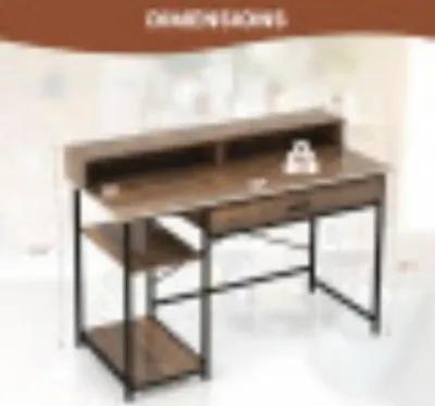 Hivvago 48 Inch Computer Desk with Monitor Stand Drawer and Shelves