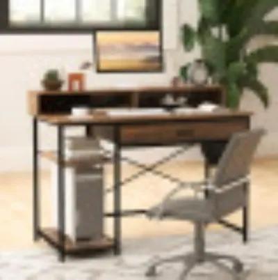 Hivvago 48 Inch Computer Desk with Monitor Stand Drawer and Shelves