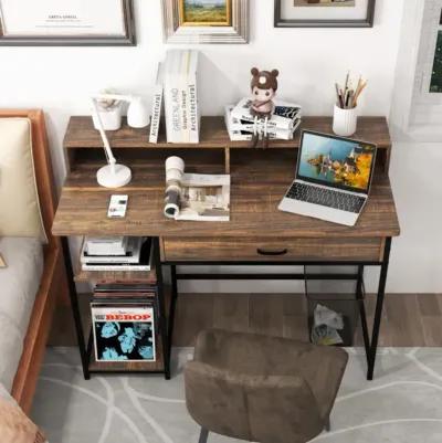 Hivvago 48 Inch Computer Desk with Monitor Stand Drawer and Shelves