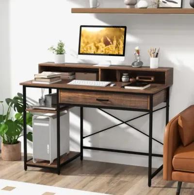 Hivvago 48 Inch Computer Desk with Monitor Stand Drawer and Shelves