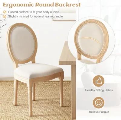 Rubber Wood Kitchen French Dining Chair Set of 2 with Sponge Padding and Round Backrest