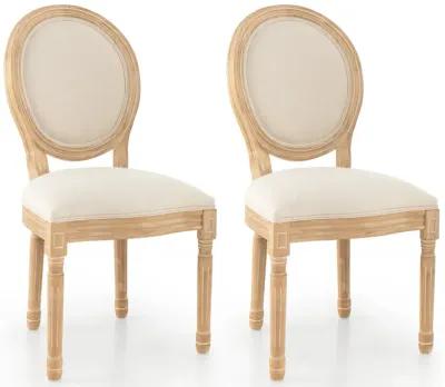 Rubber Wood Kitchen French Dining Chair Set of 2 with Sponge Padding and Round Backrest