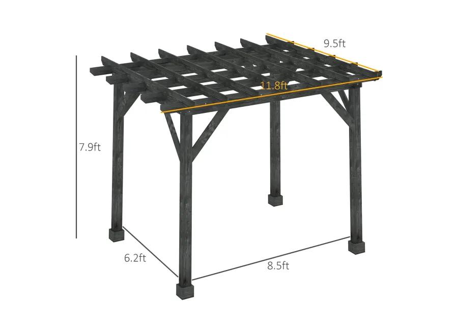 Black Outdoor Pavilion: 12'x10' Wood Pergola for Patio and Garden