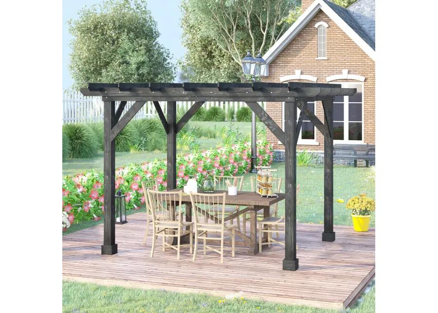 Black Outdoor Pavilion: 12'x10' Wood Pergola for Patio and Garden