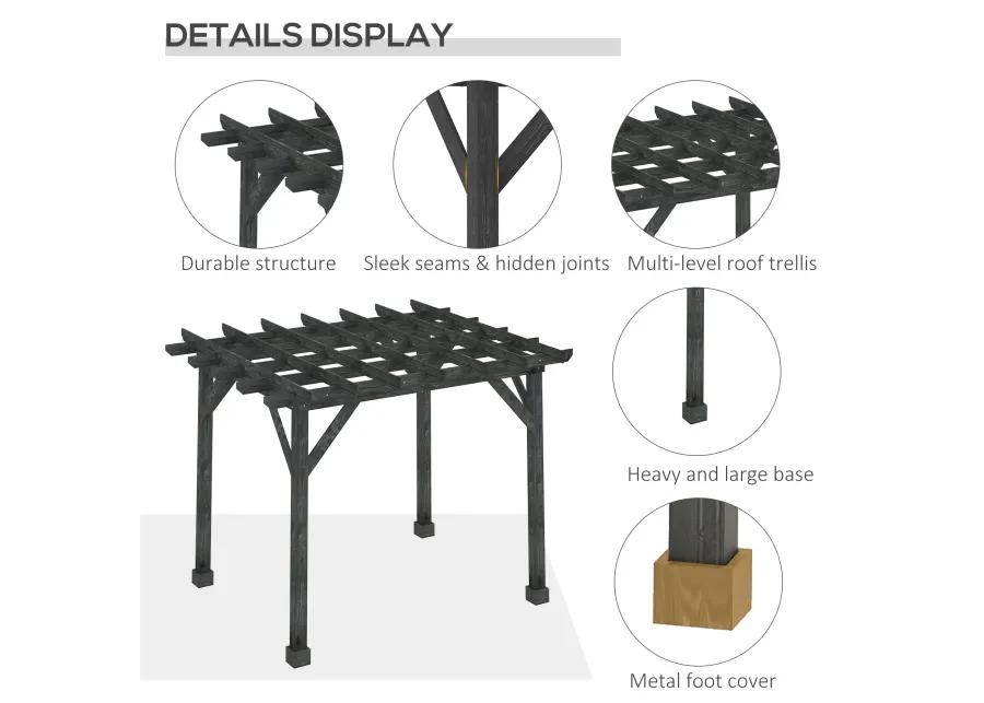 Black Outdoor Pavilion: 12'x10' Wood Pergola for Patio and Garden