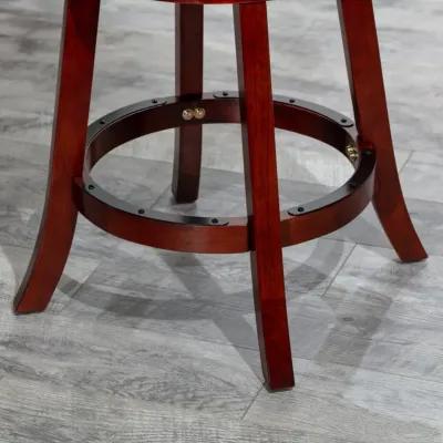 24" Counter Height X-Back Swivel Stool, Cherry Finish, Beige Fabric Seat