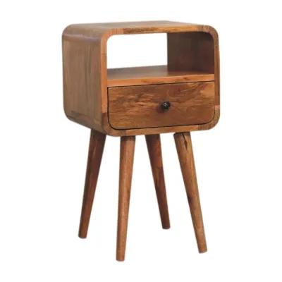 Artisan Furniture Mini Oak-ish Curved 1 Drawer Solid Wood Nightstand with Open Slot