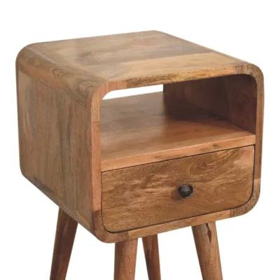 Artisan Furniture Mini Oak-ish Curved 1 Drawer Solid Wood Nightstand with Open Slot