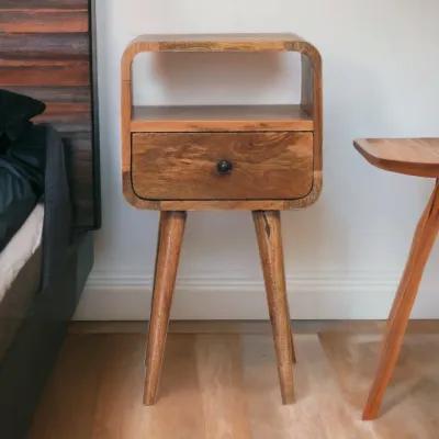 Artisan Furniture Mini Oak-ish Curved 1 Drawer Solid Wood Nightstand with Open Slot