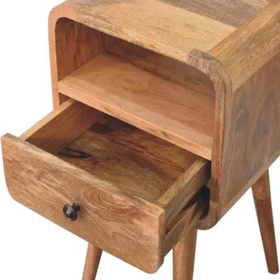 Artisan Furniture Mini Oak-ish Curved 1 Drawer Solid Wood Nightstand with Open Slot