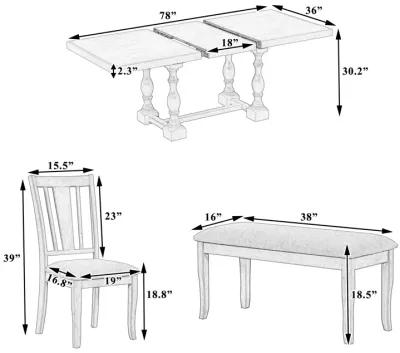 Merax 6-Piece Dining Table Chairs Bench Set