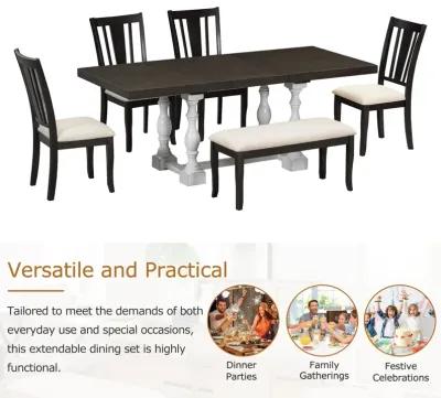 Merax 6-Piece Dining Table Chairs Bench Set